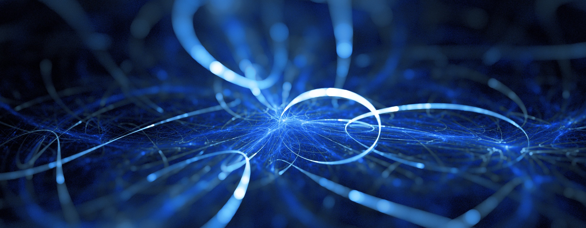 Imagem abstrata de rede contendo fios azuis e brilhantes